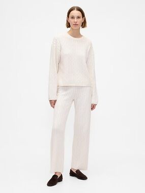 GAP CashSoft Cable-Knit Sweater and Pants Ivory Beige Frost Set